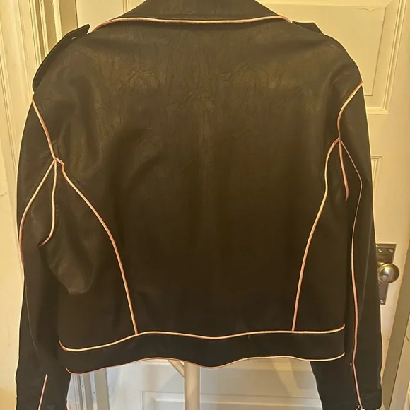 NWOT Sugar Thrillz Moto Jacket with Puffy Pink Heart Accents - Picture 3 of 9